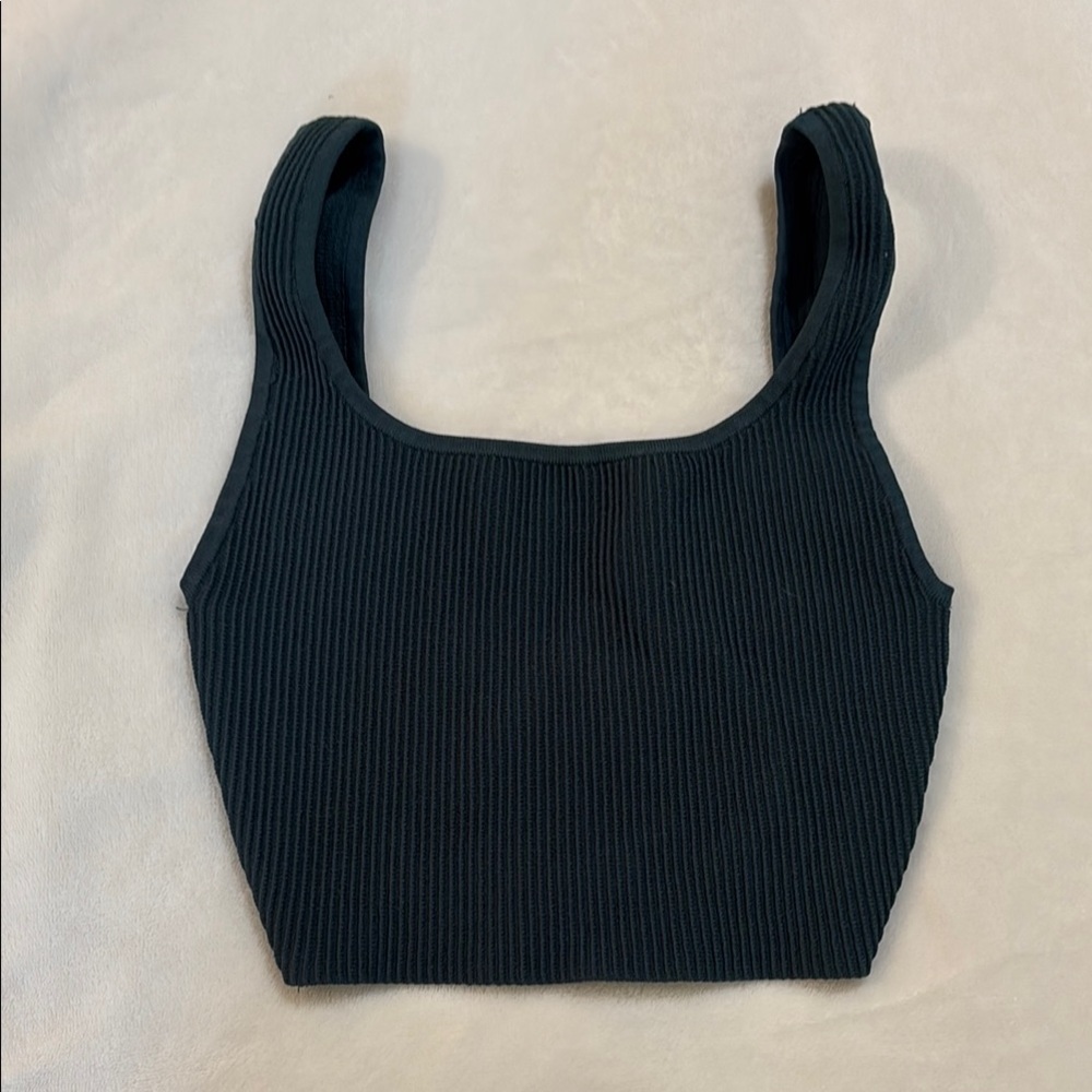 Aritzia Dark Green Ribbed Crop Tank Top